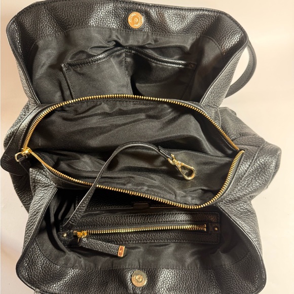 Calvin Klein Black Pebbled Leather Tote Bag Gold Hardware Shoulder Purse - Picture 4 of 17